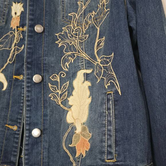 Bandolino Women’s Embroidered Denim Jacket Sarah Size Medium Floral Boho Western - Picture 2 of 7